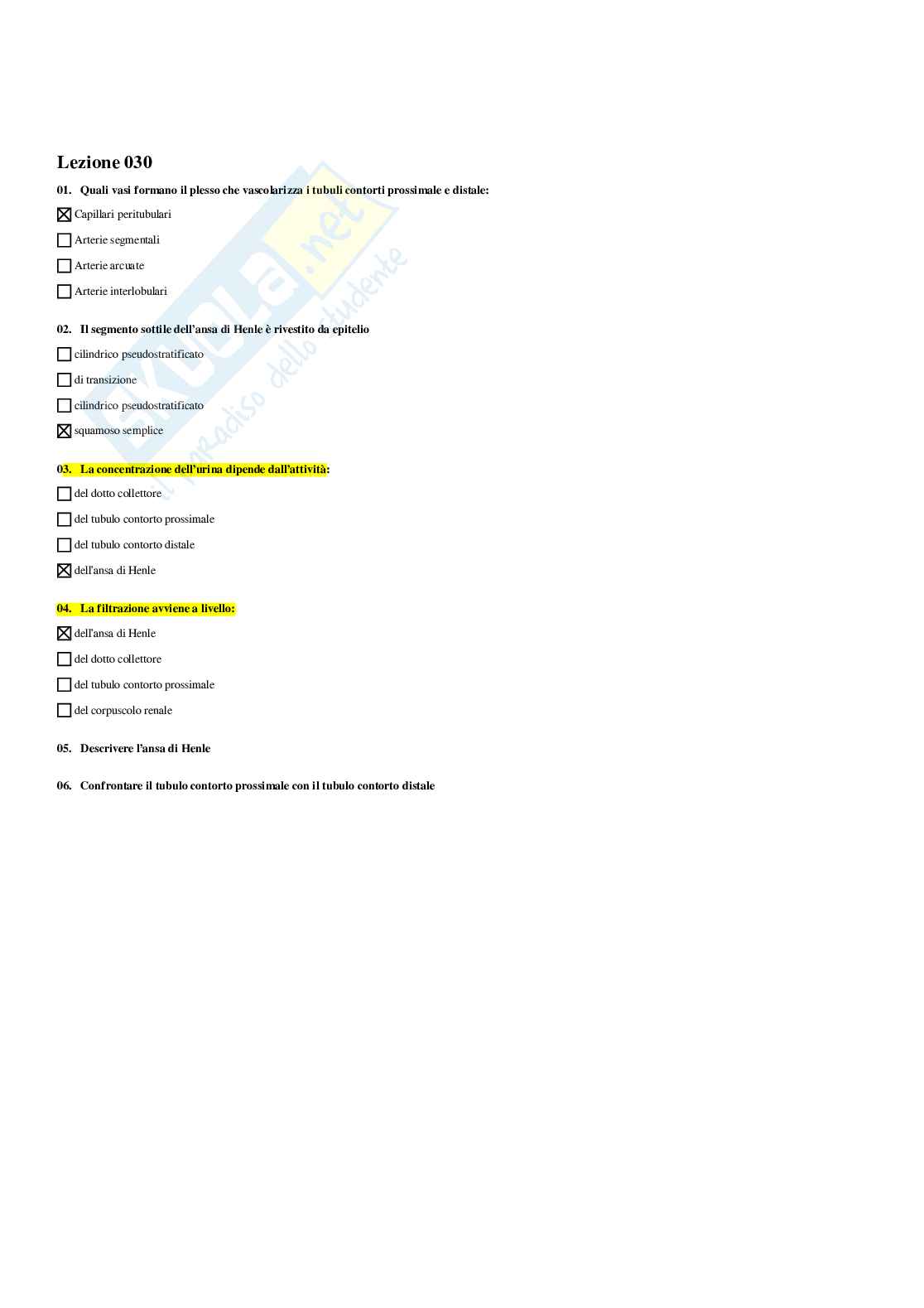 Paniere Anatomia umana - Risposte multiple - aggiornato (2026) Pag. 26