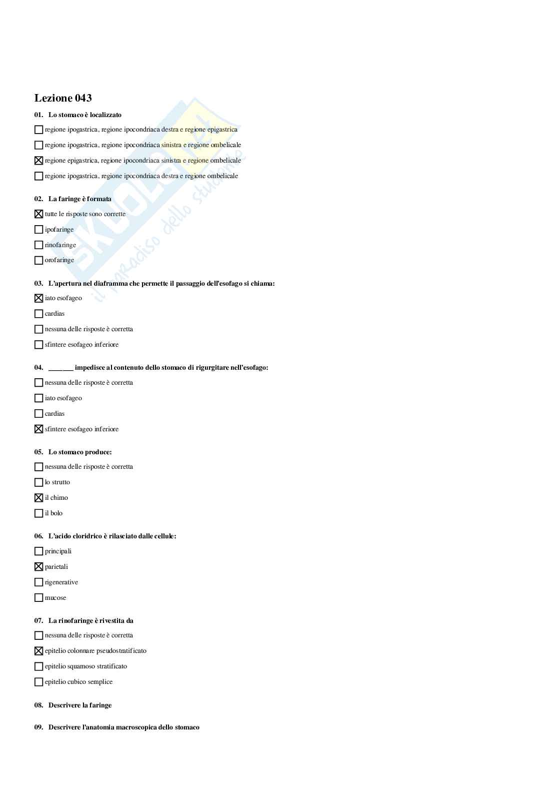 Paniere Anatomia umana - Risposte multiple - aggiornato (2026) Pag. 36