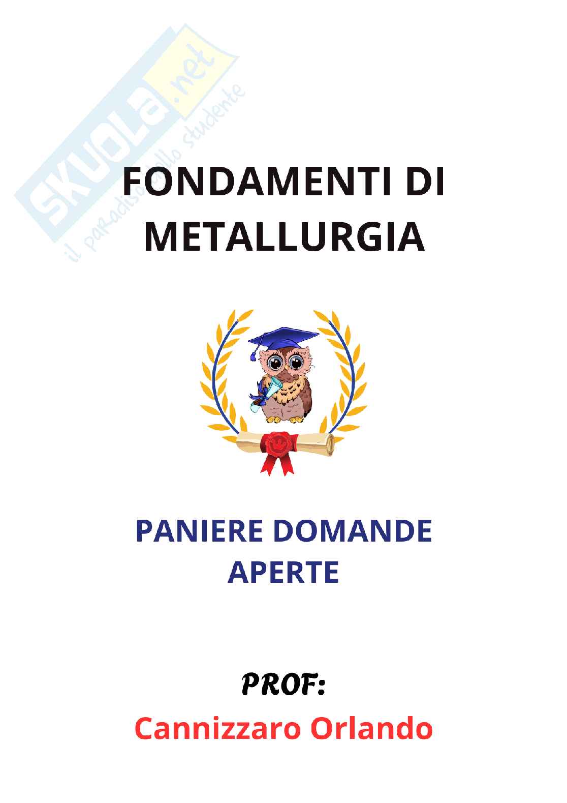 Paniere di Fondamenti di metallurgia (2025) - Risposte aperte Pag. 1