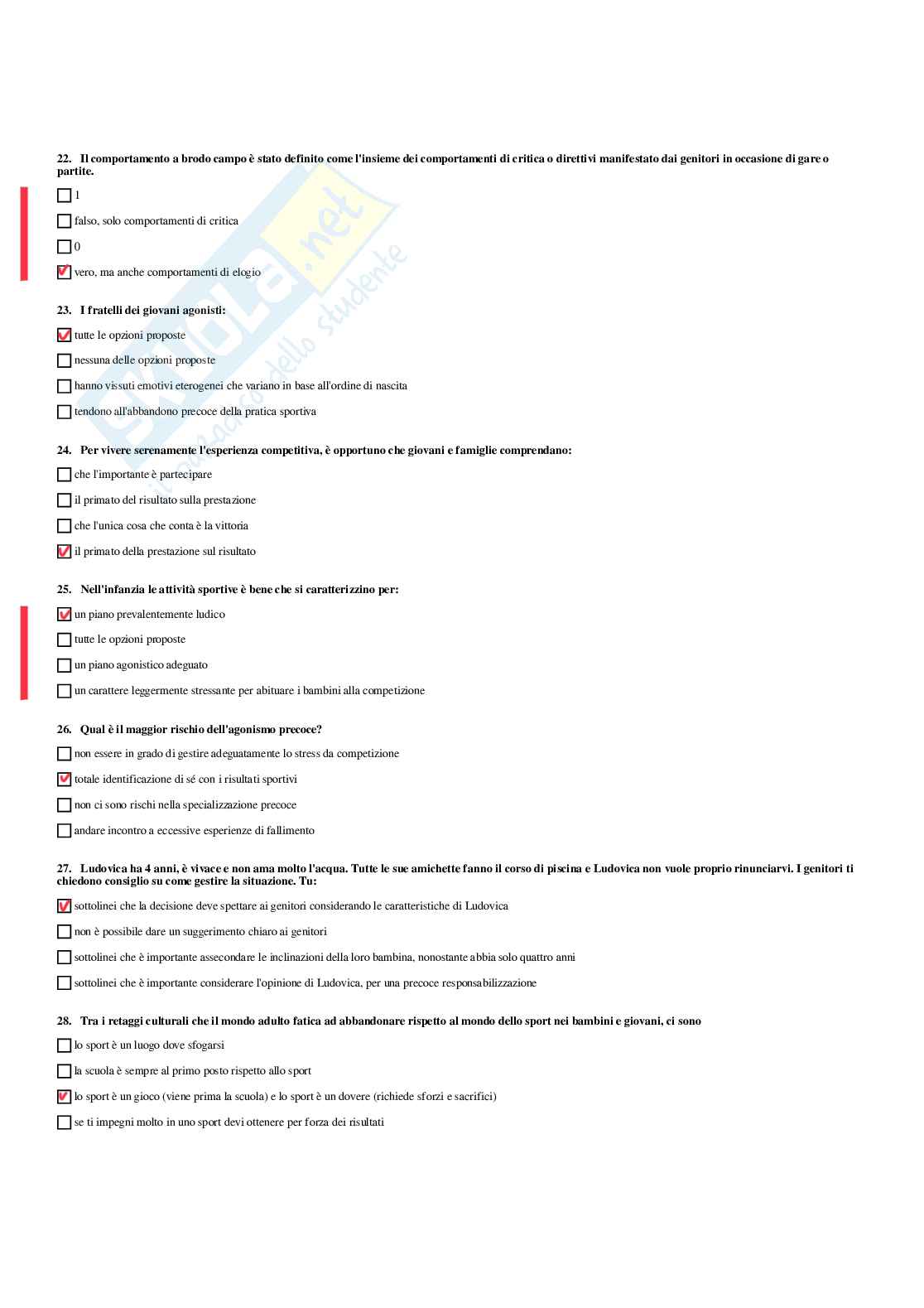 Paniere di Psicologia generale e dell'attività fisica - Risposte multiple corrette Pag. 21