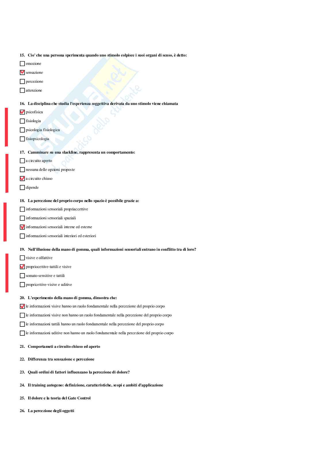 Paniere di Psicologia generale e dell'attività fisica - Risposte multiple corrette Pag. 26