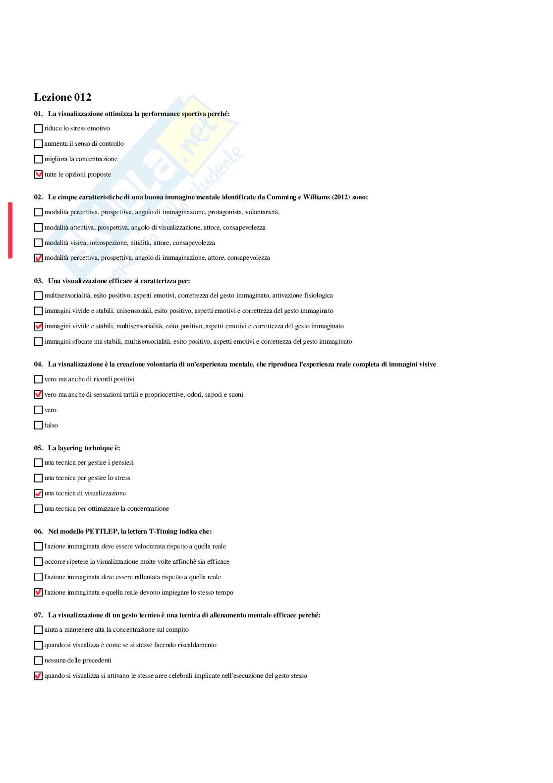 Paniere di Psicologia generale e dell'attività fisica - Risposte multiple corrette Pag. 31