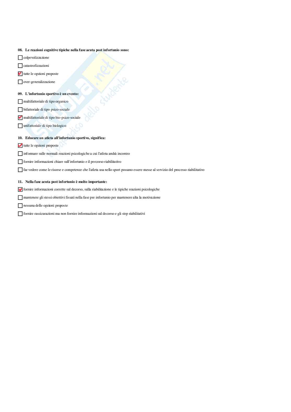 Paniere di Psicologia generale e dell'attività fisica - Risposte multiple corrette Pag. 41