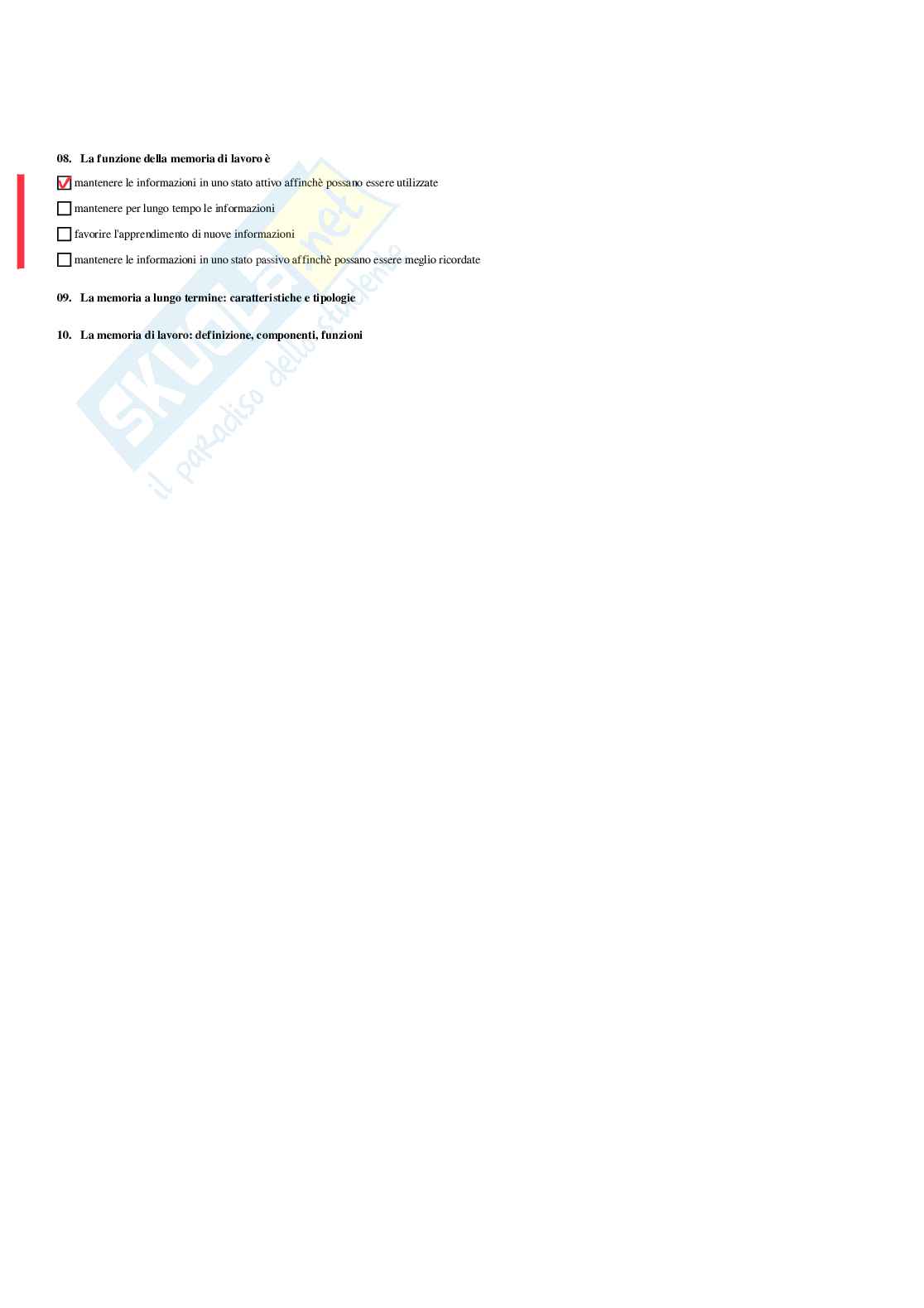 Paniere di Psicologia generale e dell'attività fisica - Risposte multiple corrette Pag. 46
