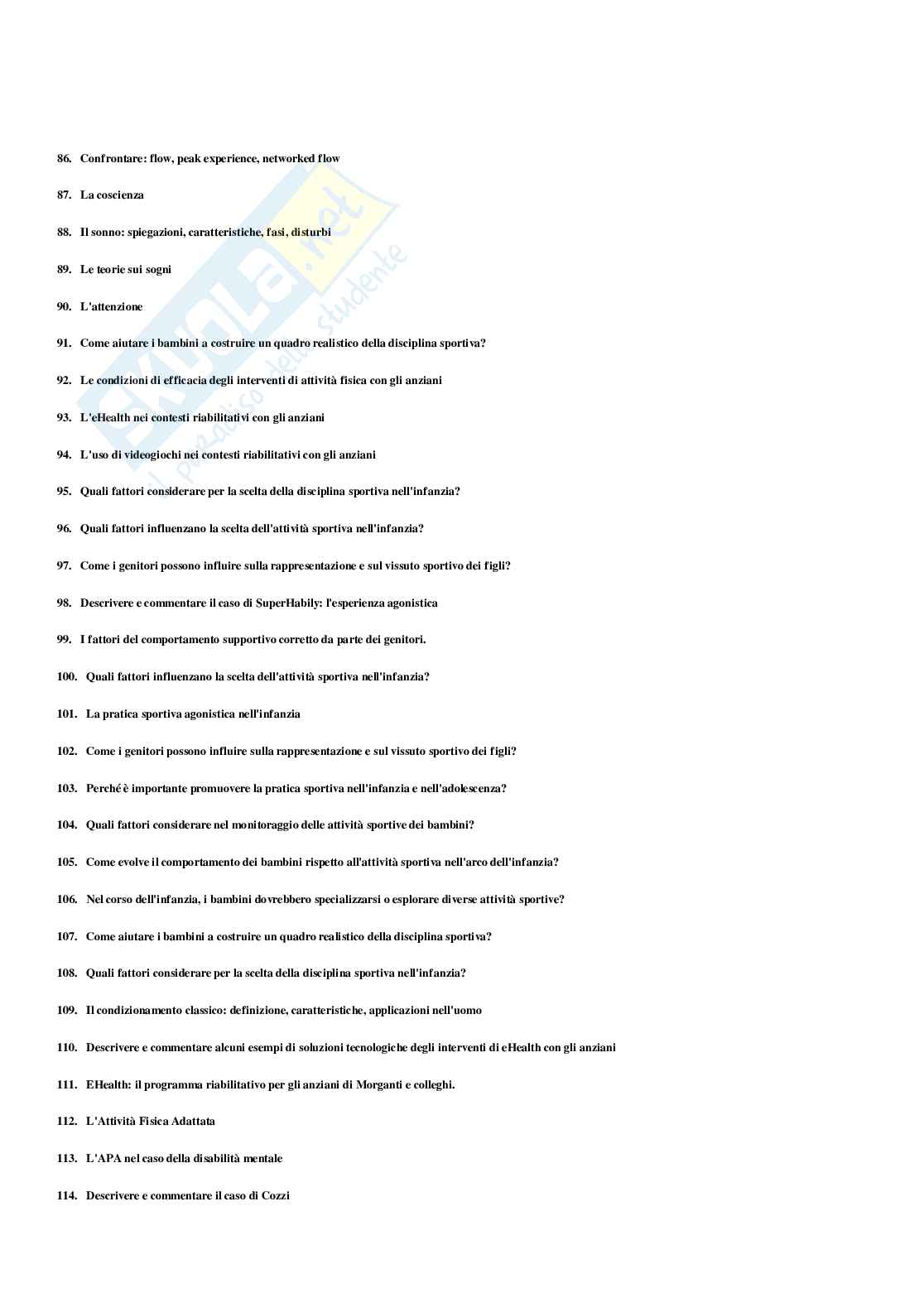 Paniere di Psicologia generale e dell'attività fisica - Risposte multiple corrette Pag. 6