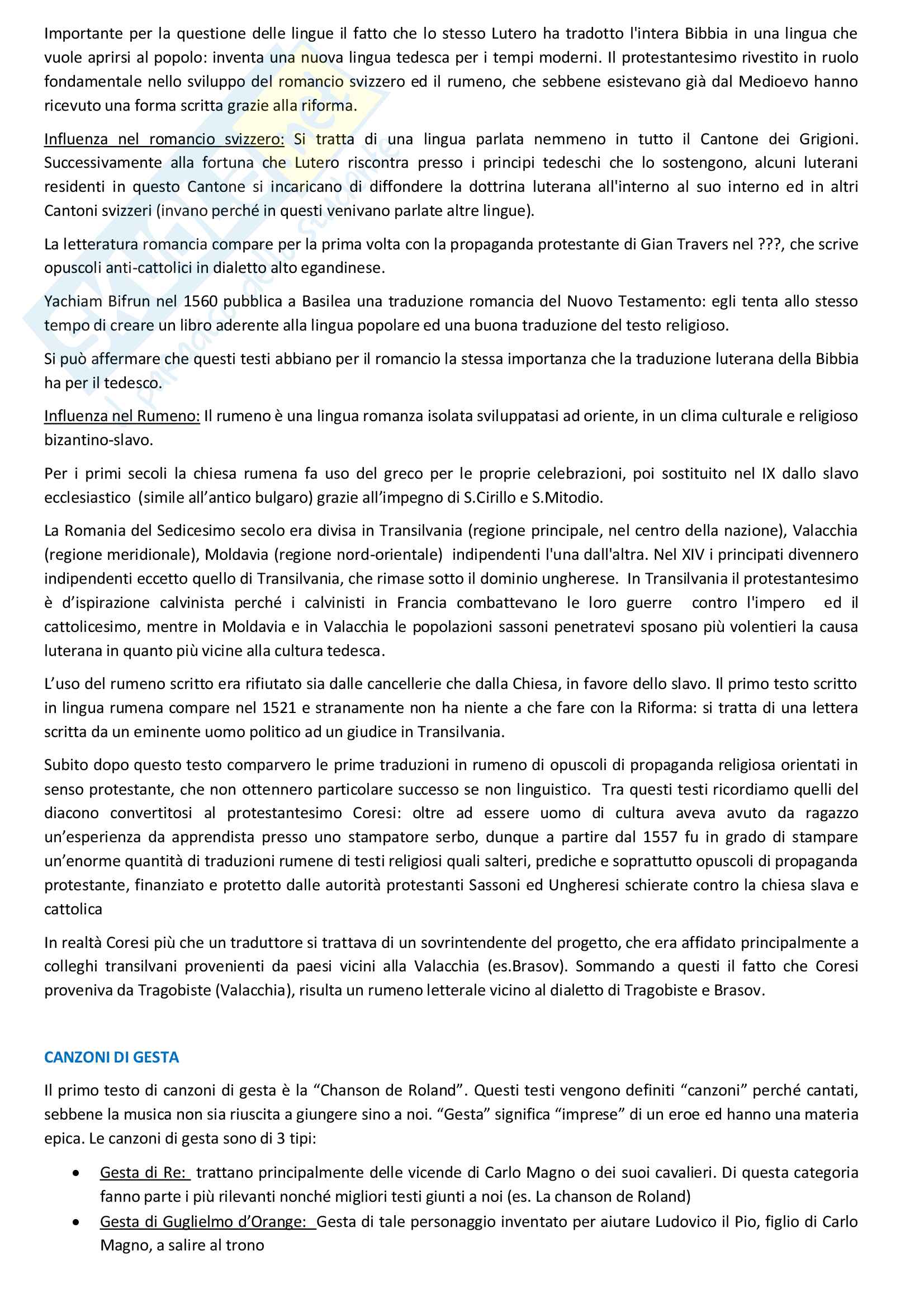 Filologia romanza A, appunti del prof. Bensi Pag. 11