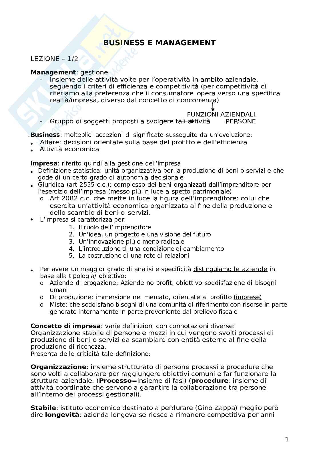 Appunti completi Business management, 2025/26  Pag. 1