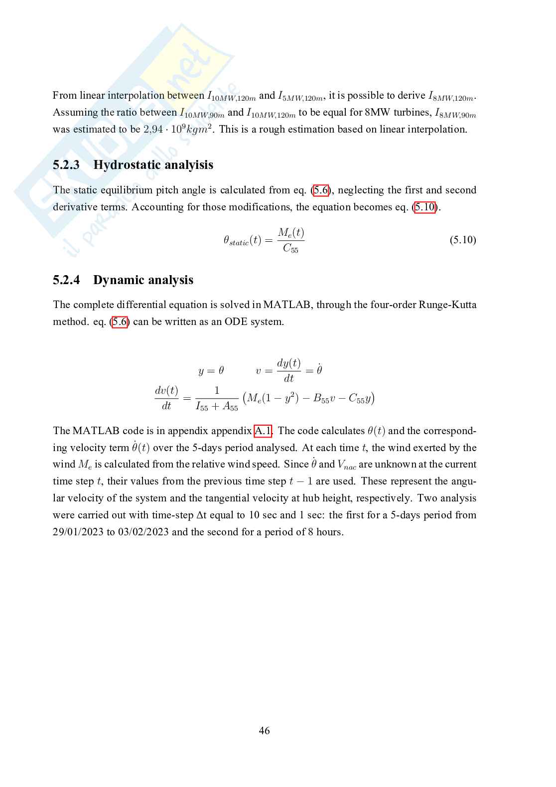 Tesi - Hydraulic response of a spar-type floating wind turbine for varying wind speed and pitch control Pag. 46