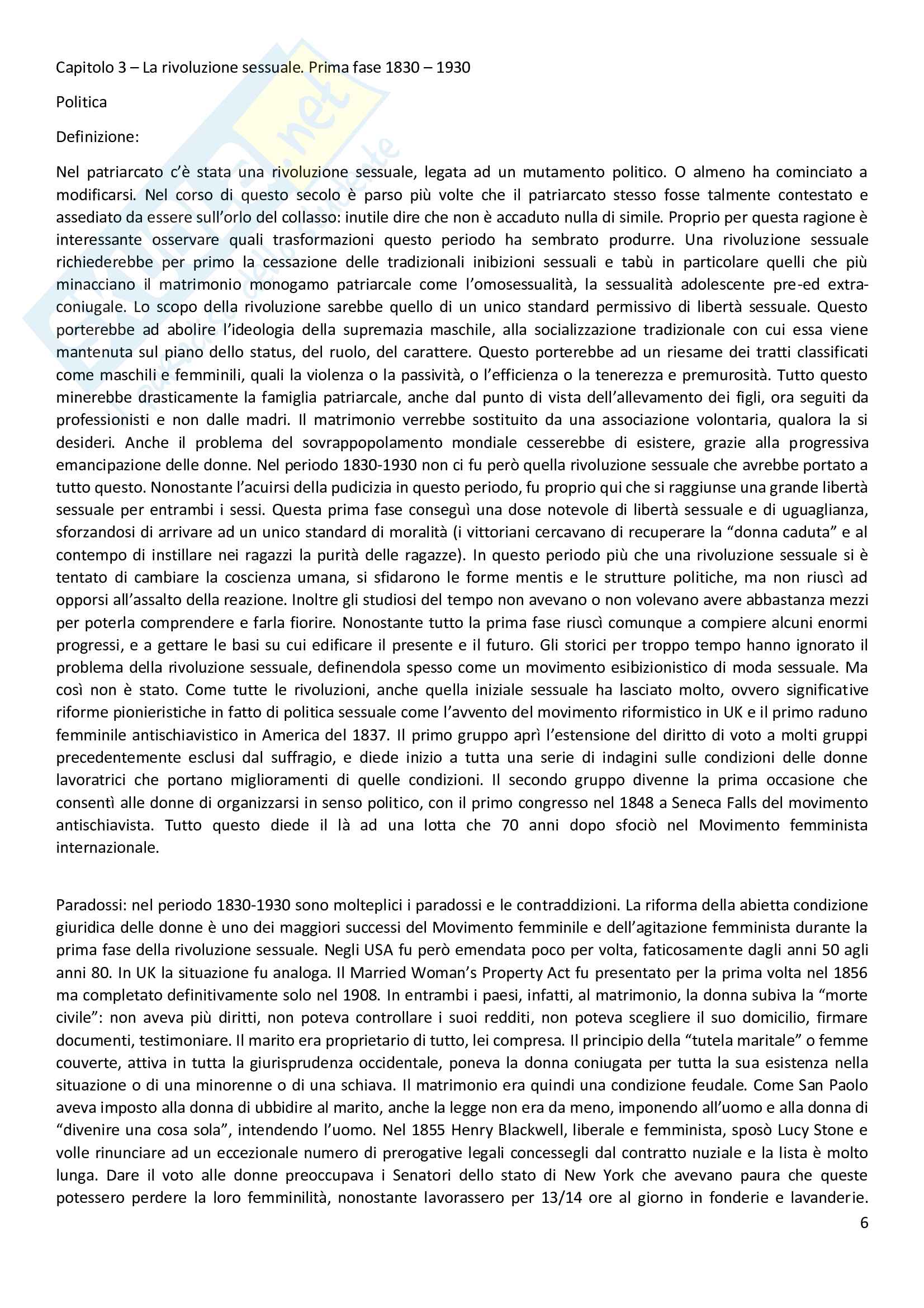 Riassunto esame Storia del pensiero politico moderno e contemporaneo, prof. Adamo, libro consigliato La politica del sesso, Millet Pag. 6