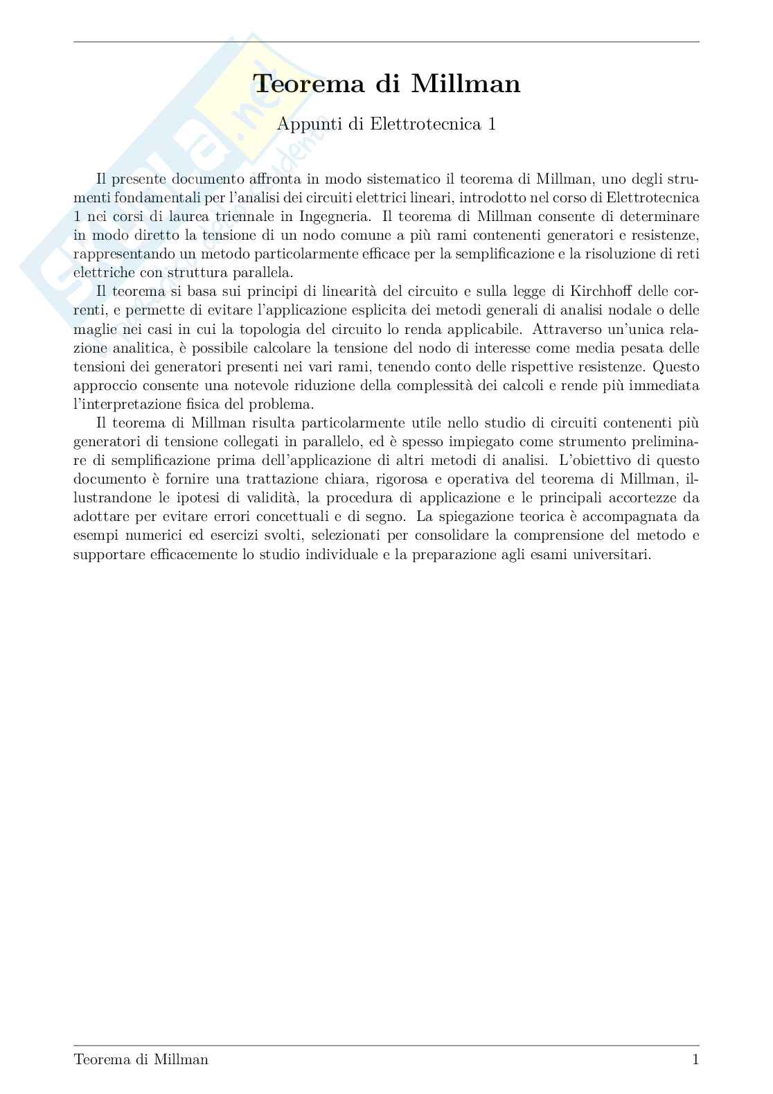 Teorema di Millman: teoria ed esercizi svolti Pag. 1