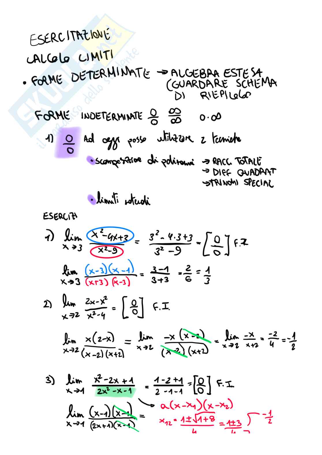 Appunti di Matematica generale su calcolo dei limiti Pag. 1