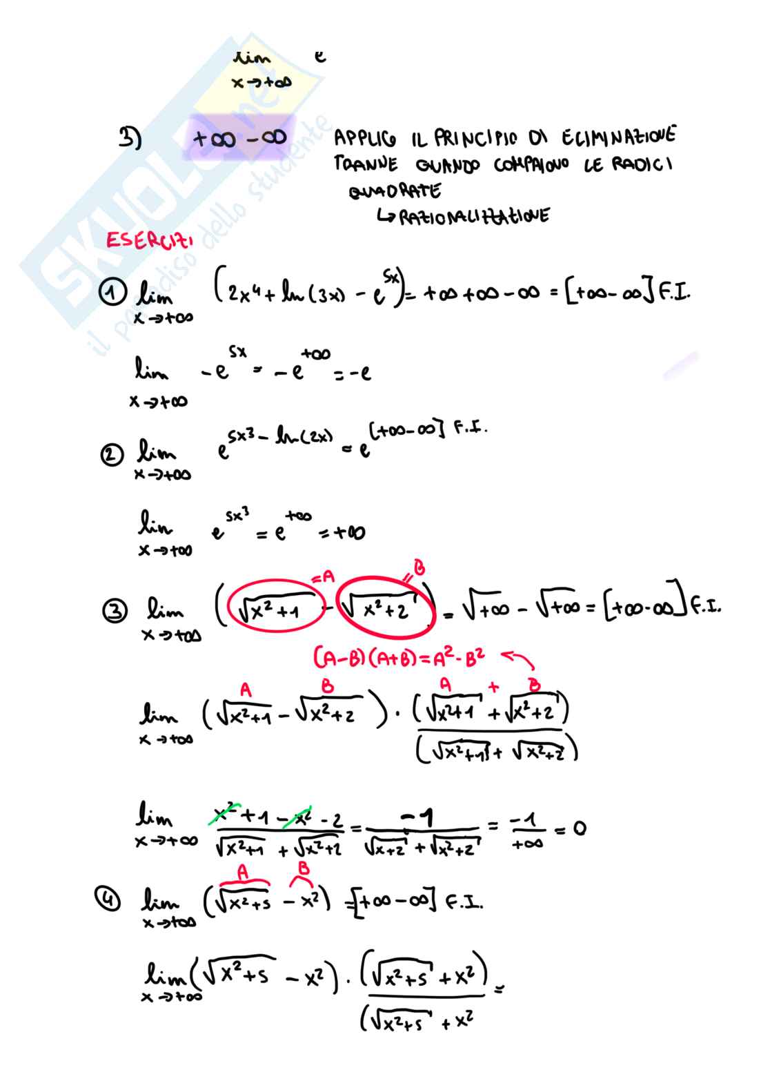 Appunti di Matematica generale su calcolo dei limiti Pag. 6
