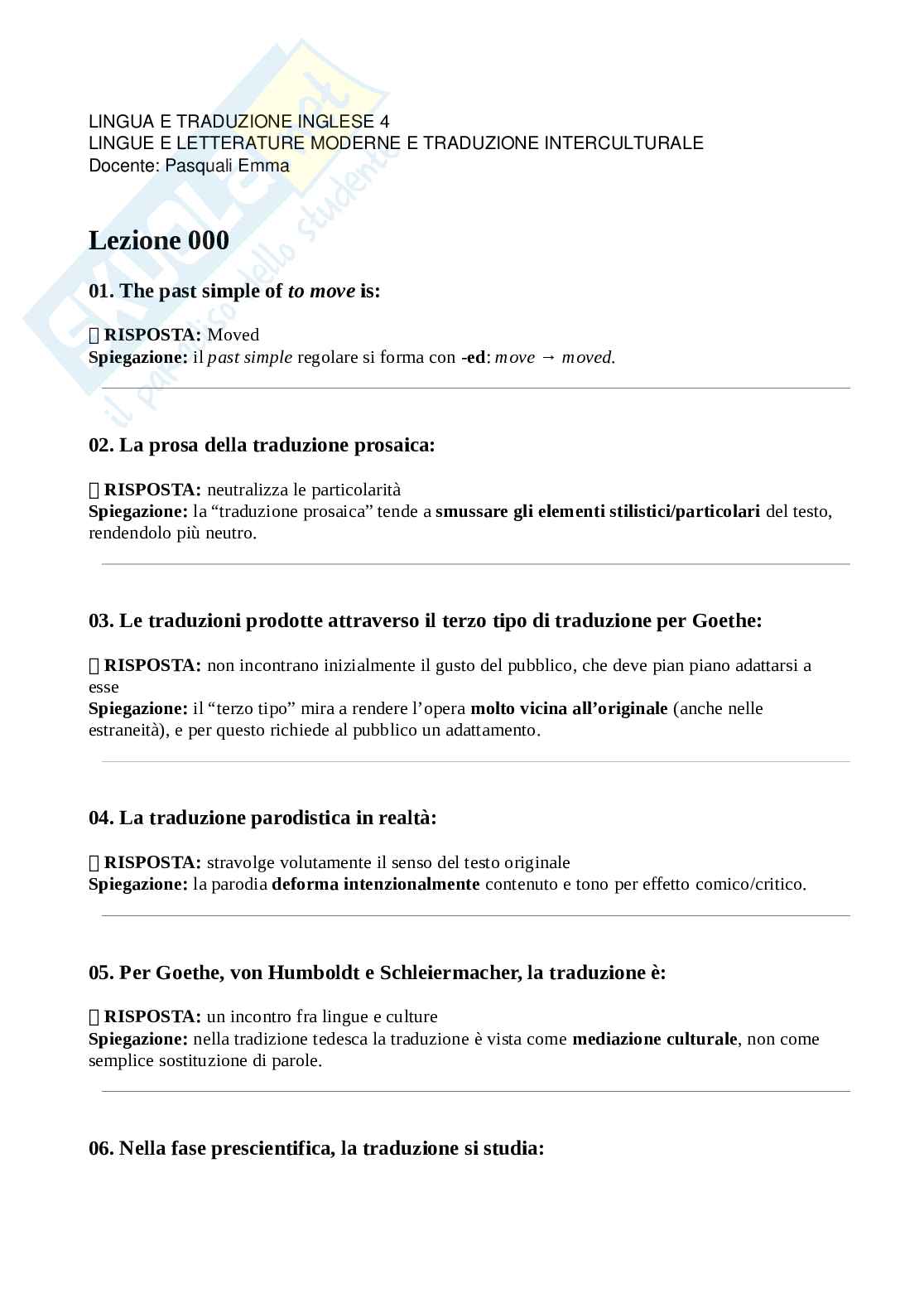 Paniere Lingua e traduzione inglese 4 Pag. 1
