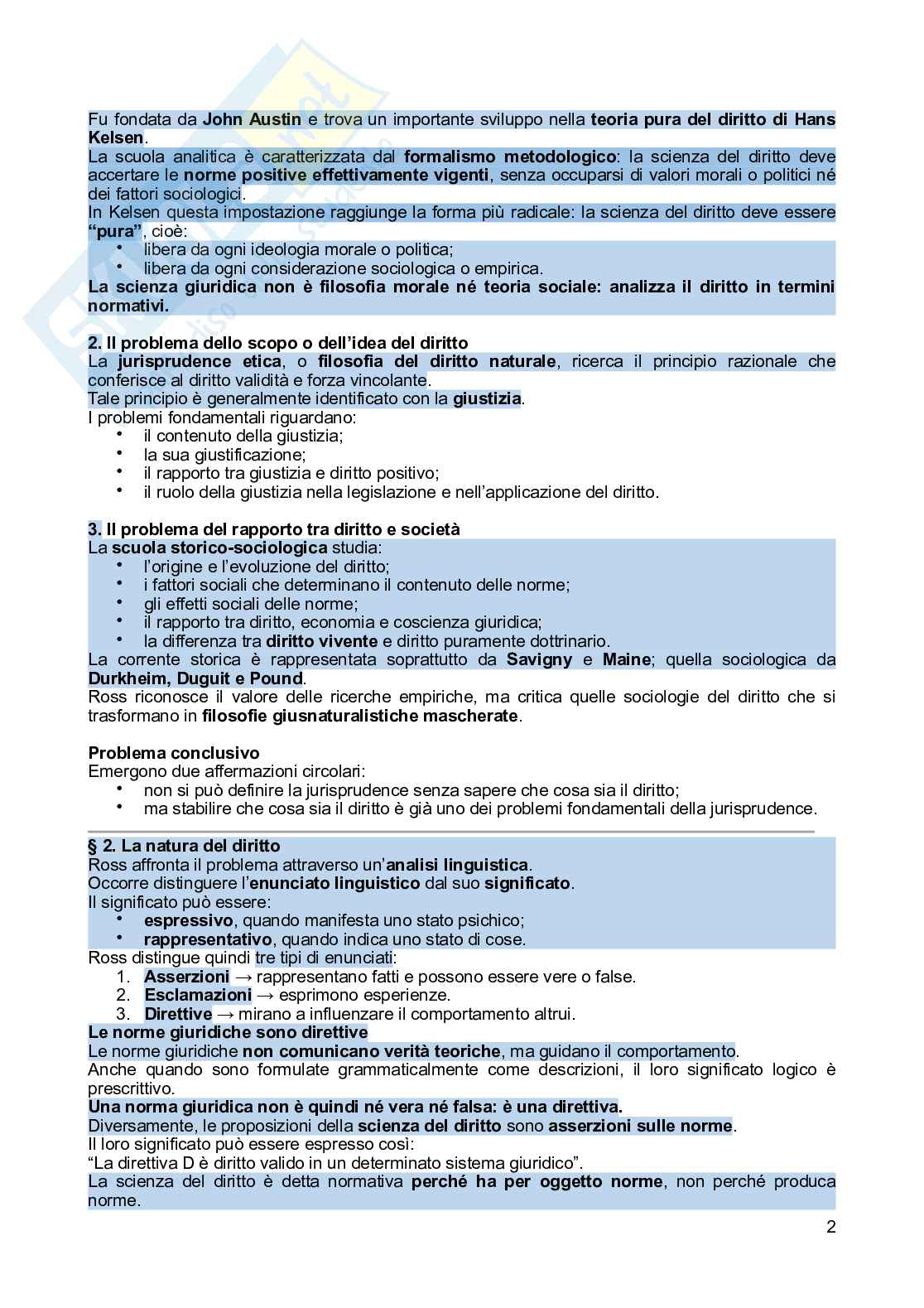 Riassunto esame Filosofia del Diritto, Prof. Re Lucia, libro consigliato Diritto e Giustizia, Ross Pag. 2