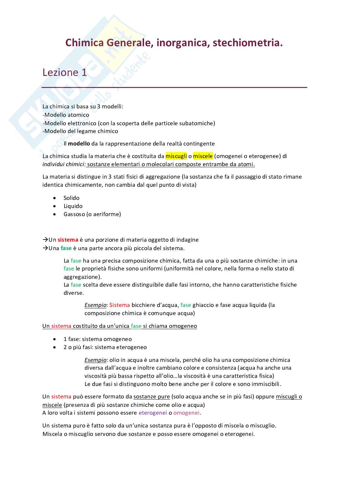Chimica generale, inorganica e stechiometria Pag. 1