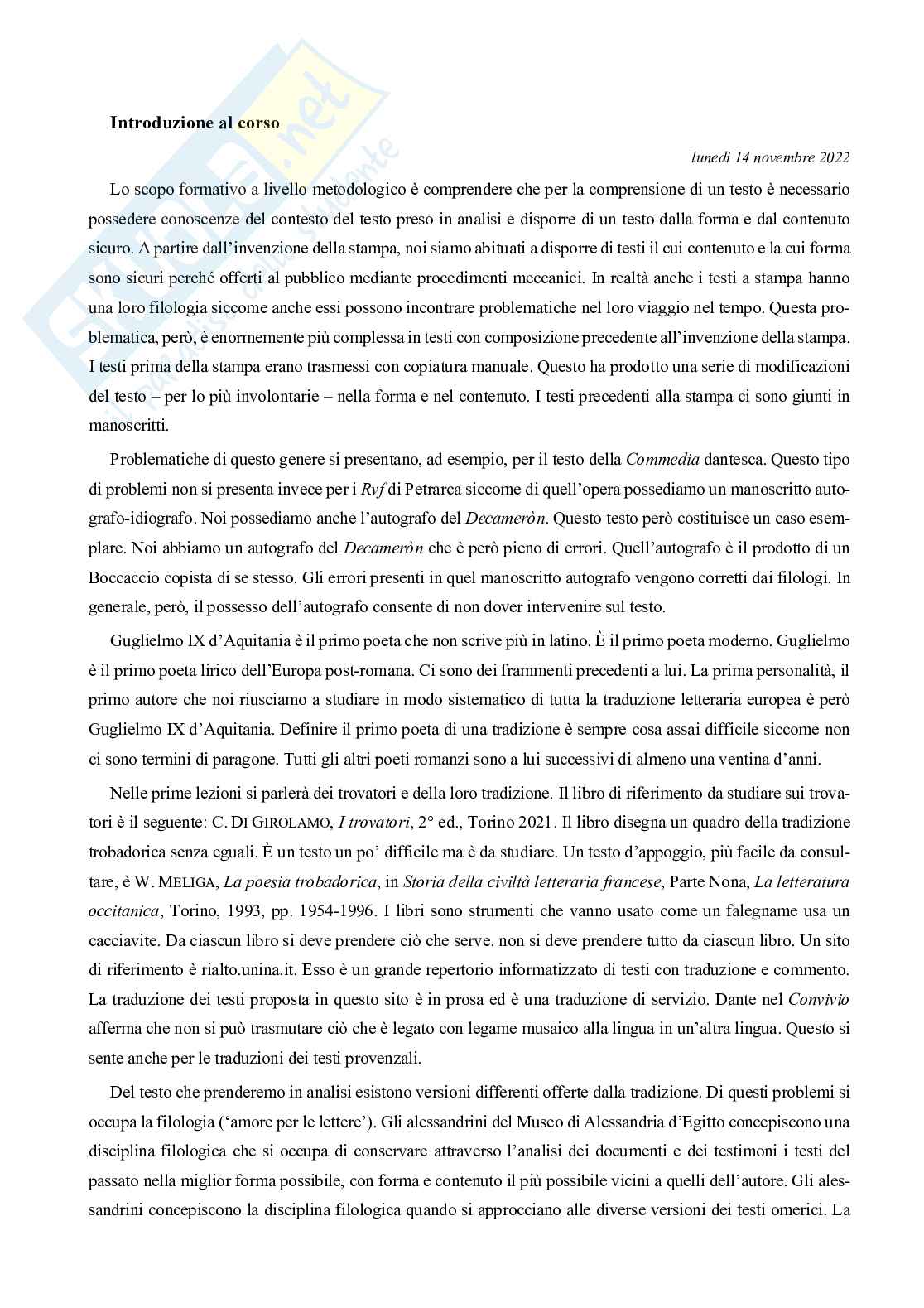 Trovatori. Guglielmo IX - Filologia romanza A Pag. 2