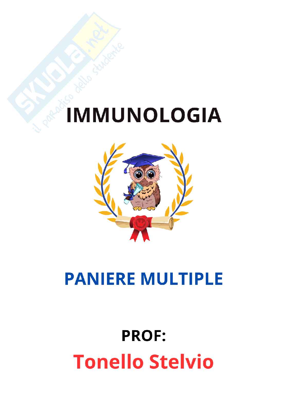 Paniere Immunologia - Risposte multiple - aggiornato (2026) Pag. 1