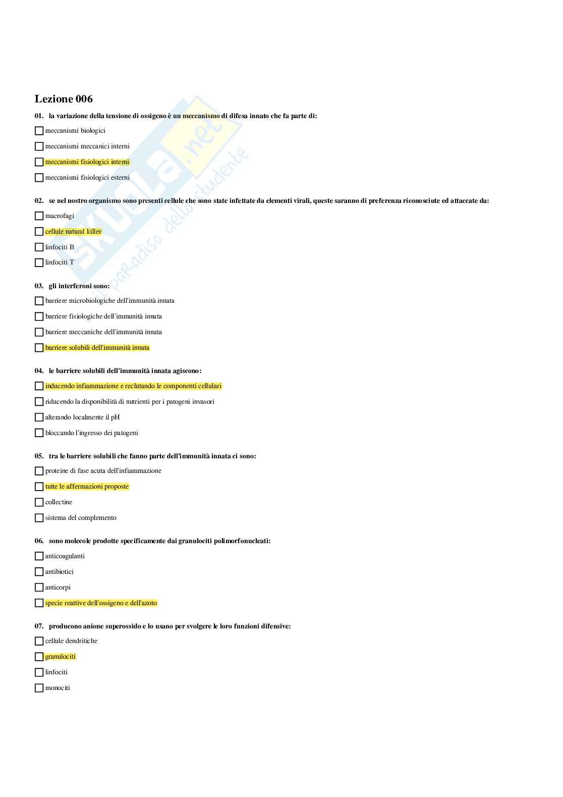 Paniere Immunologia - Risposte multiple - aggiornato (2026) Pag. 11