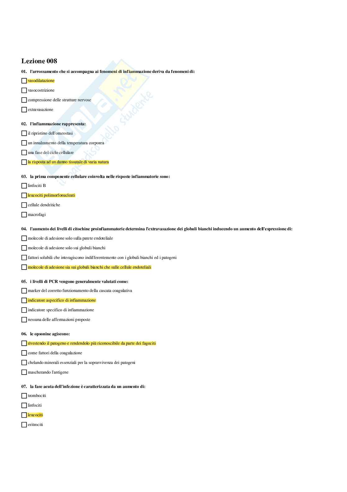 Paniere Immunologia - Risposte multiple - aggiornato (2026) Pag. 16
