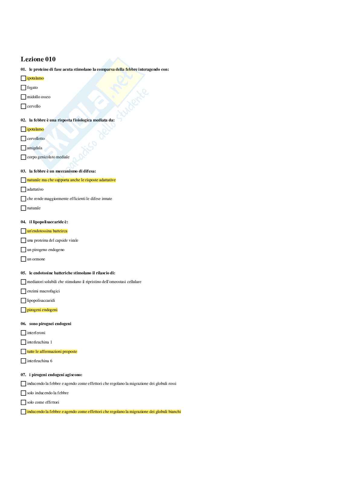 Paniere Immunologia - Risposte multiple - aggiornato (2026) Pag. 21