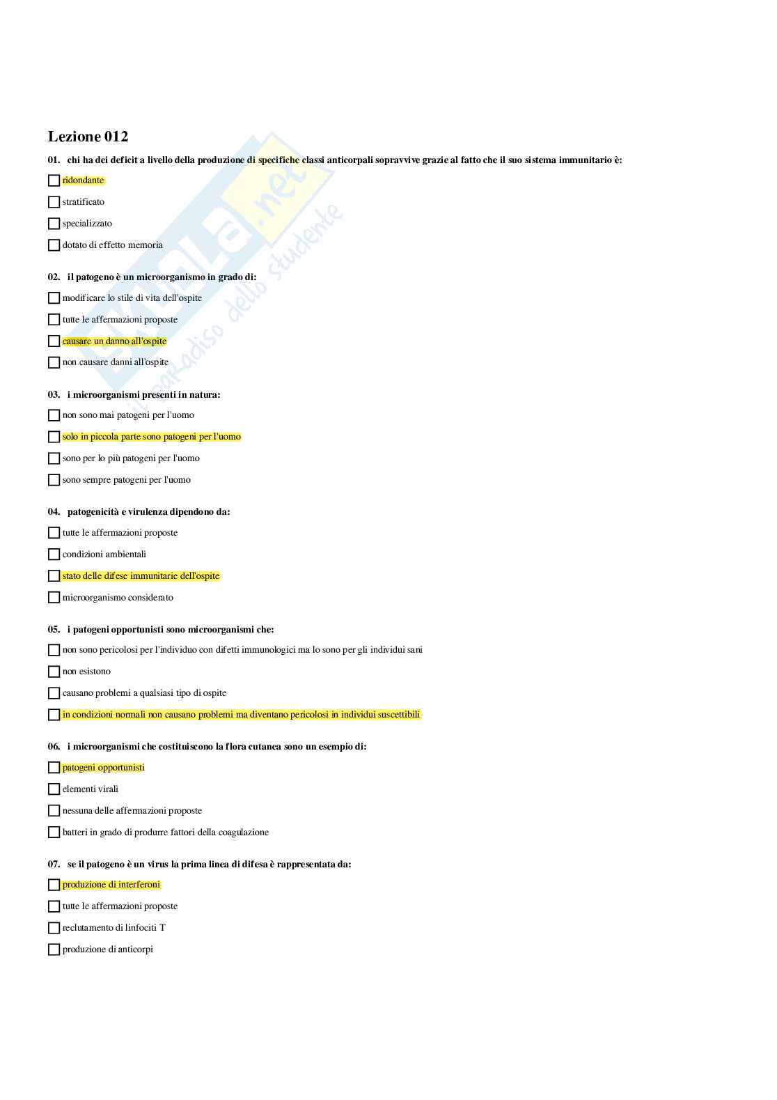 Paniere Immunologia - Risposte multiple - aggiornato (2026) Pag. 26