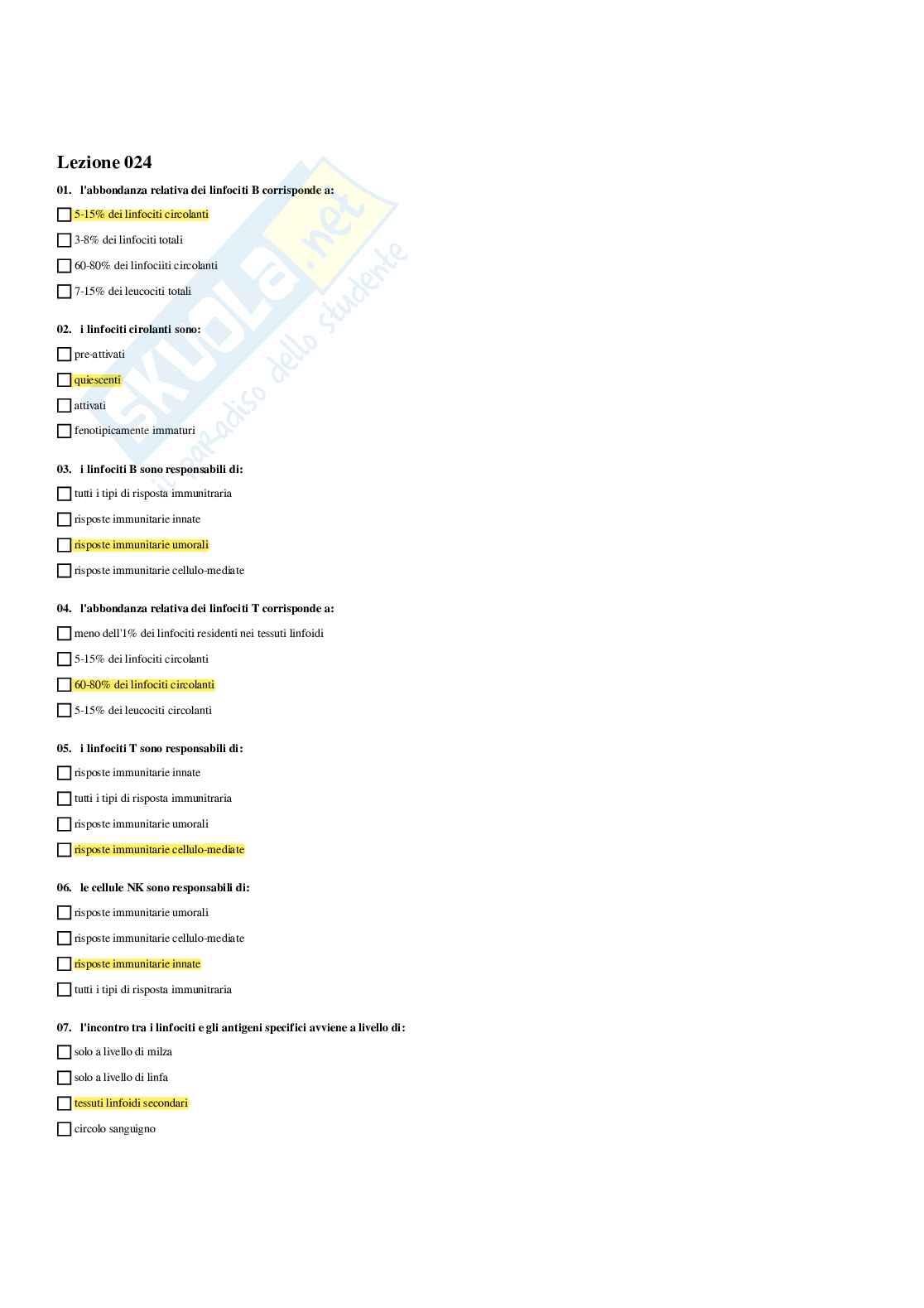 Paniere Immunologia - Risposte multiple - aggiornato (2026) Pag. 56