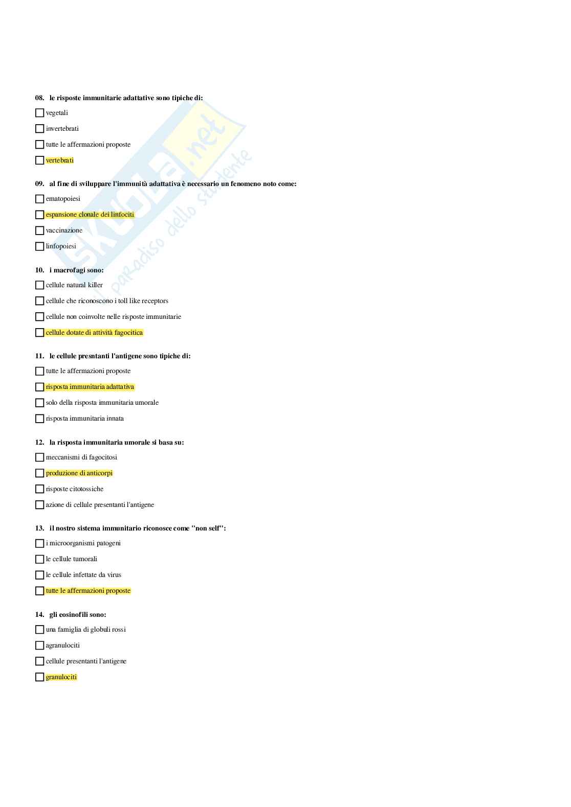 Paniere Immunologia - Risposte multiple - aggiornato (2026) Pag. 6