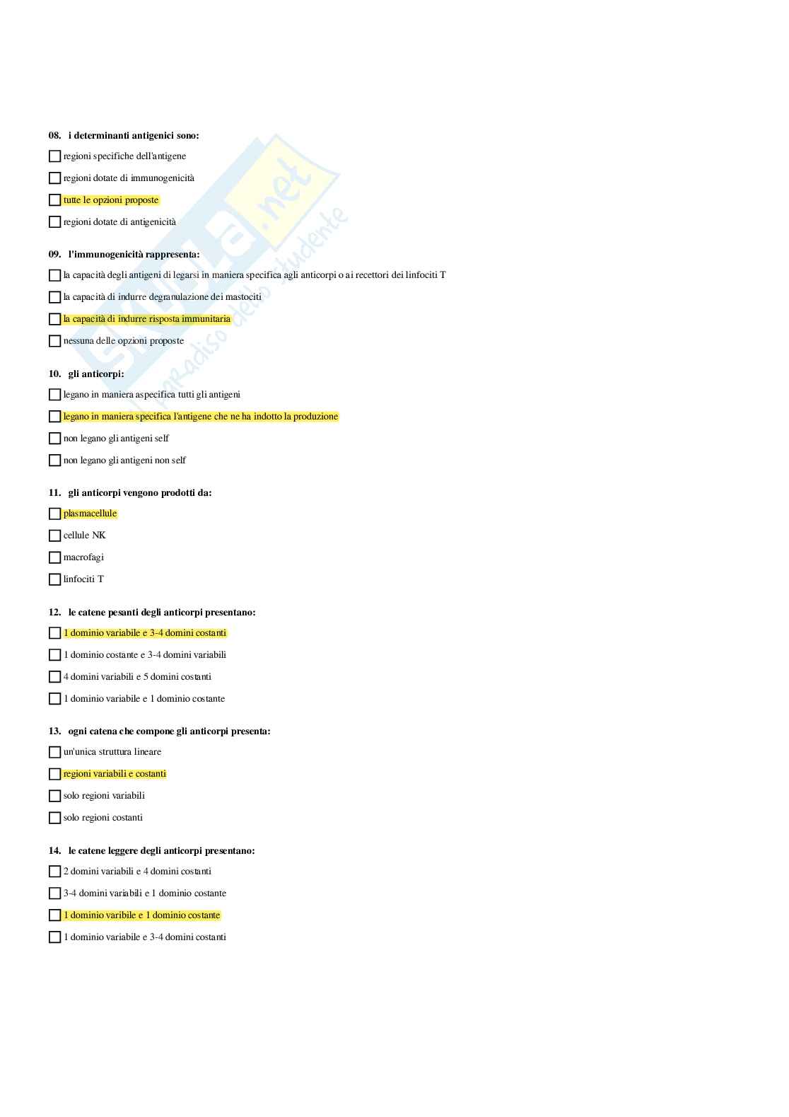 Paniere Immunologia - Risposte multiple - aggiornato (2026) Pag. 76
