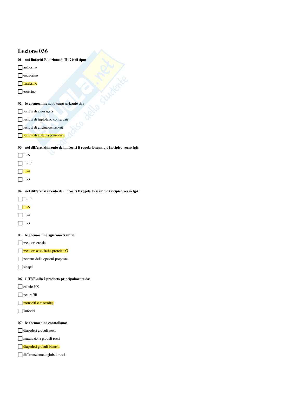 Paniere Immunologia - Risposte multiple - aggiornato (2026) Pag. 81
