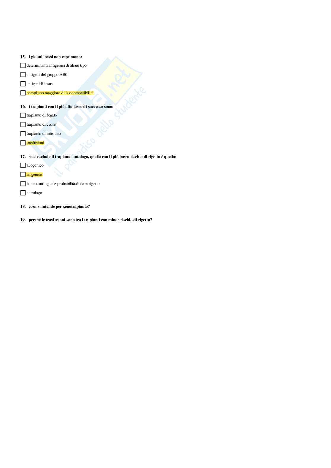 Paniere Immunologia - Risposte multiple - aggiornato (2026) Pag. 91