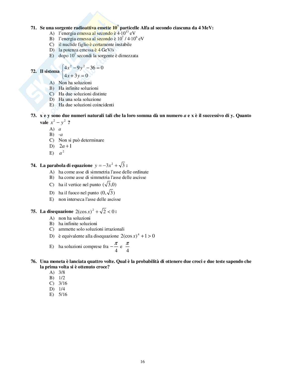 2004 Odontoiatria: test di ammissione Pag. 16