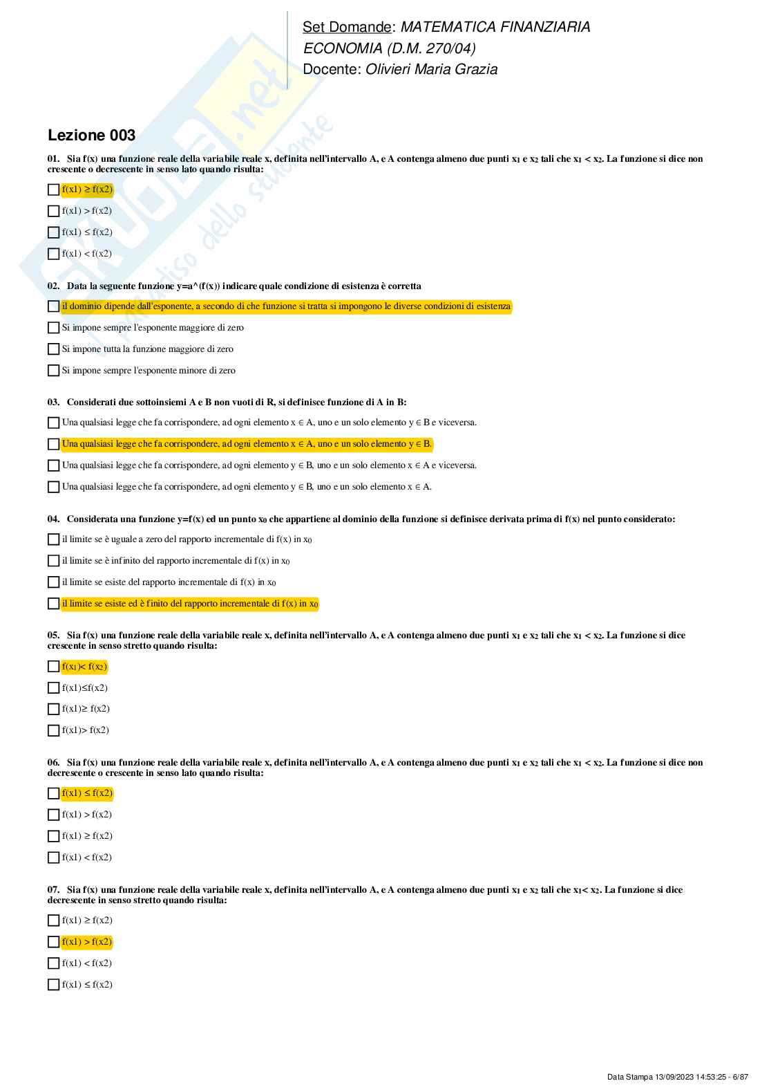 Soluzioni crocette Matematica finanziaria  Pag. 6