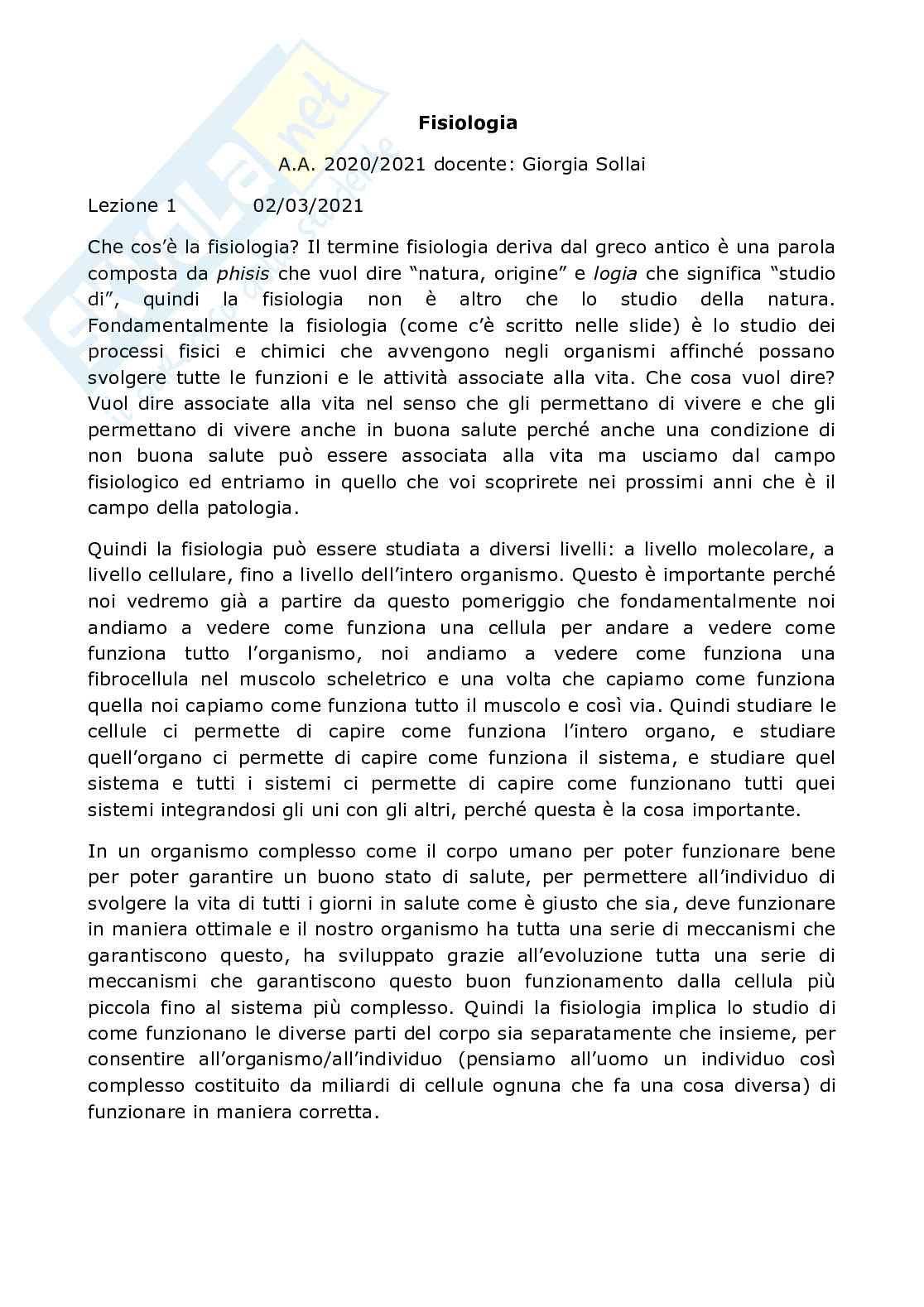 Fisiologia generale - Parte 1  Pag. 1