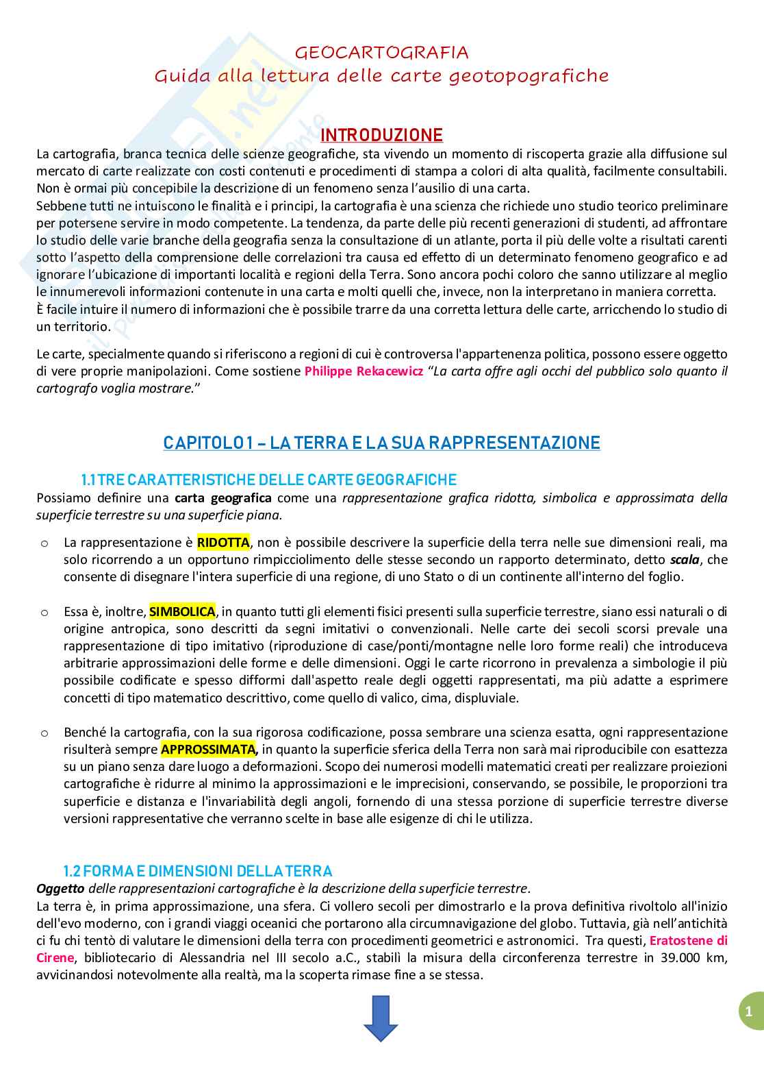 Riassunto esame Geografia e Didattica della Geografia, prof. Ugolini, libro consigliato Geocartografia, Guida alla lettura delle carte geotopografiche, Lavagna, Lucarno Pag. 1
