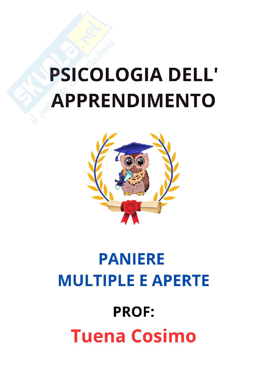 Paniere Psicologia dell' apprendimento - Risposte multiple e fuori paniere - (2026) Pag. 1