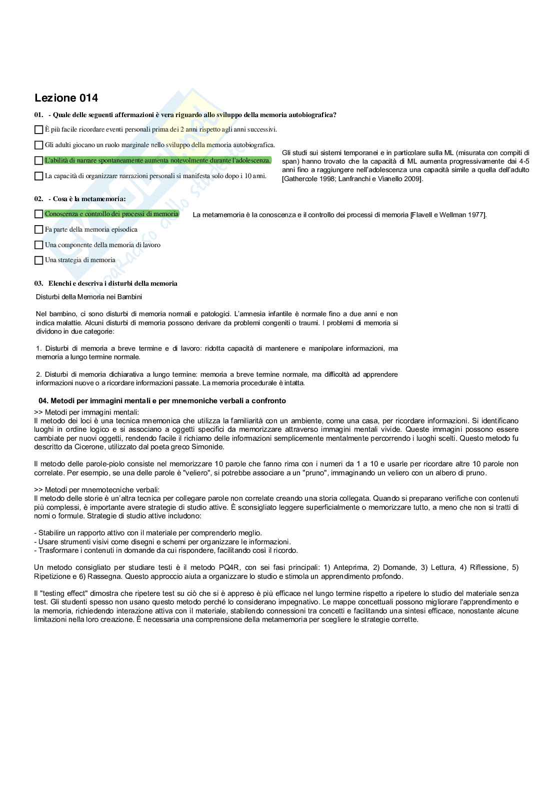 Paniere Psicologia dell' apprendimento - Risposte multiple e fuori paniere - (2026) Pag. 16