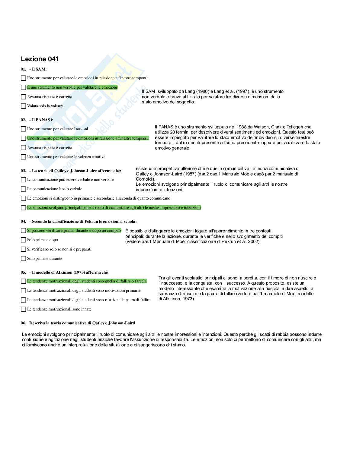 Paniere Psicologia dell' apprendimento - Risposte multiple e fuori paniere - (2026) Pag. 36