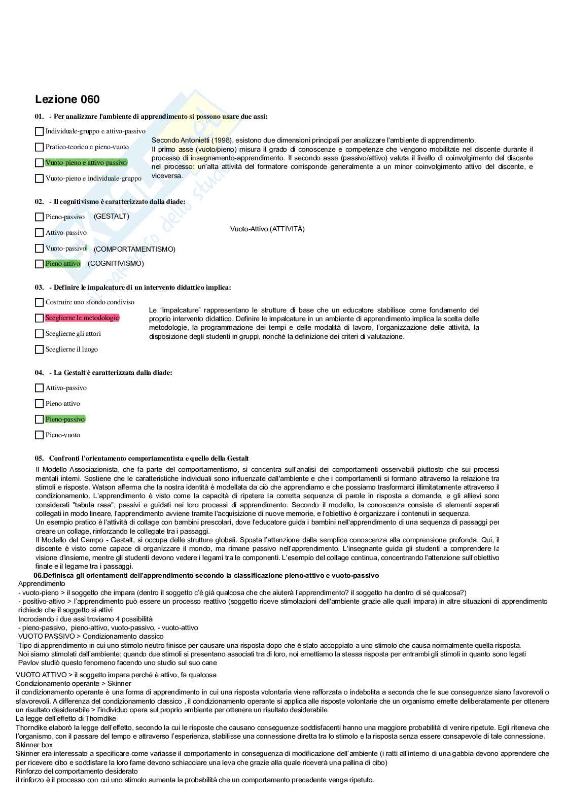 Paniere Psicologia dell' apprendimento - Risposte multiple e fuori paniere - (2026) Pag. 51