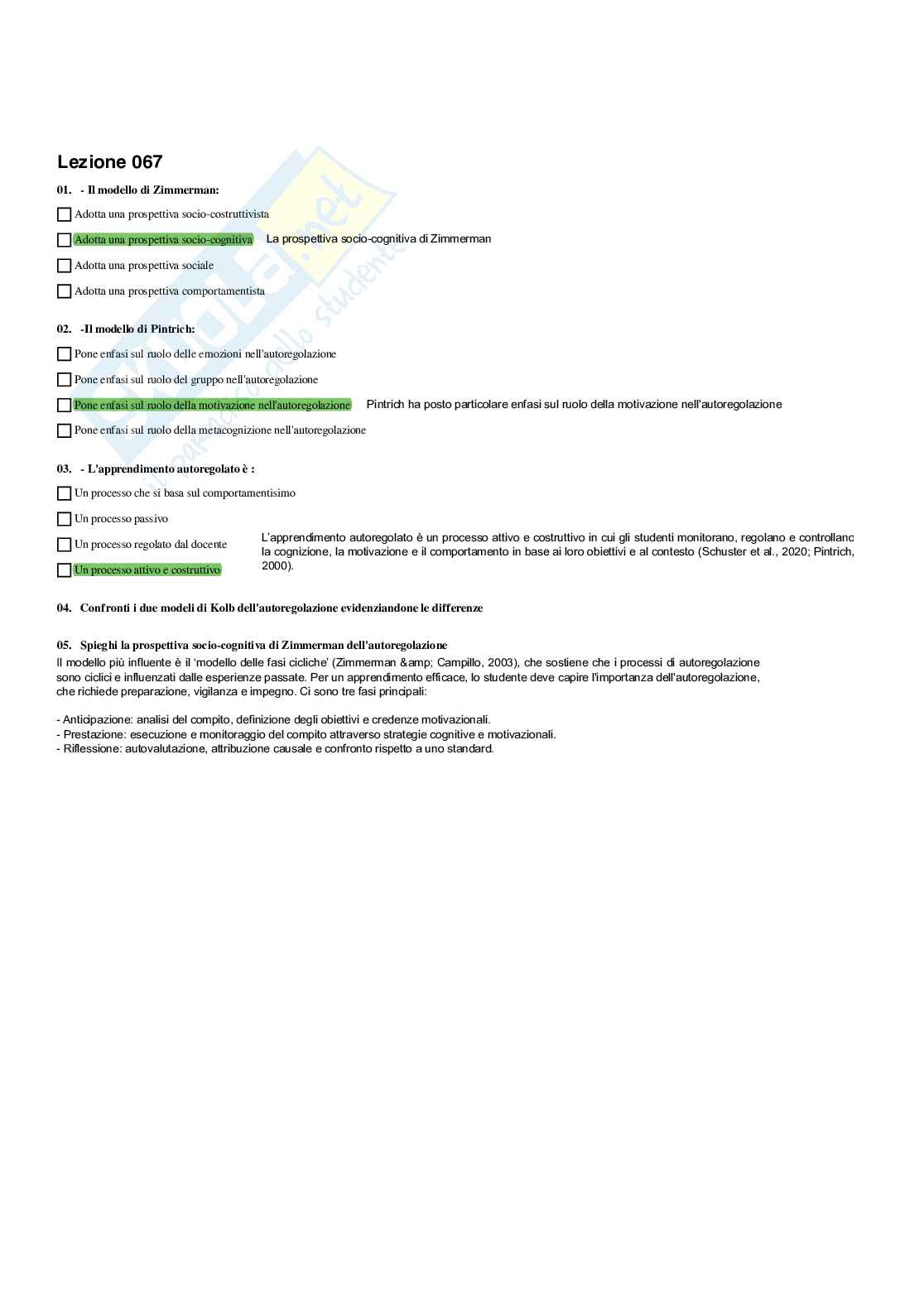 Paniere Psicologia dell' apprendimento - Risposte multiple e fuori paniere - (2026) Pag. 56