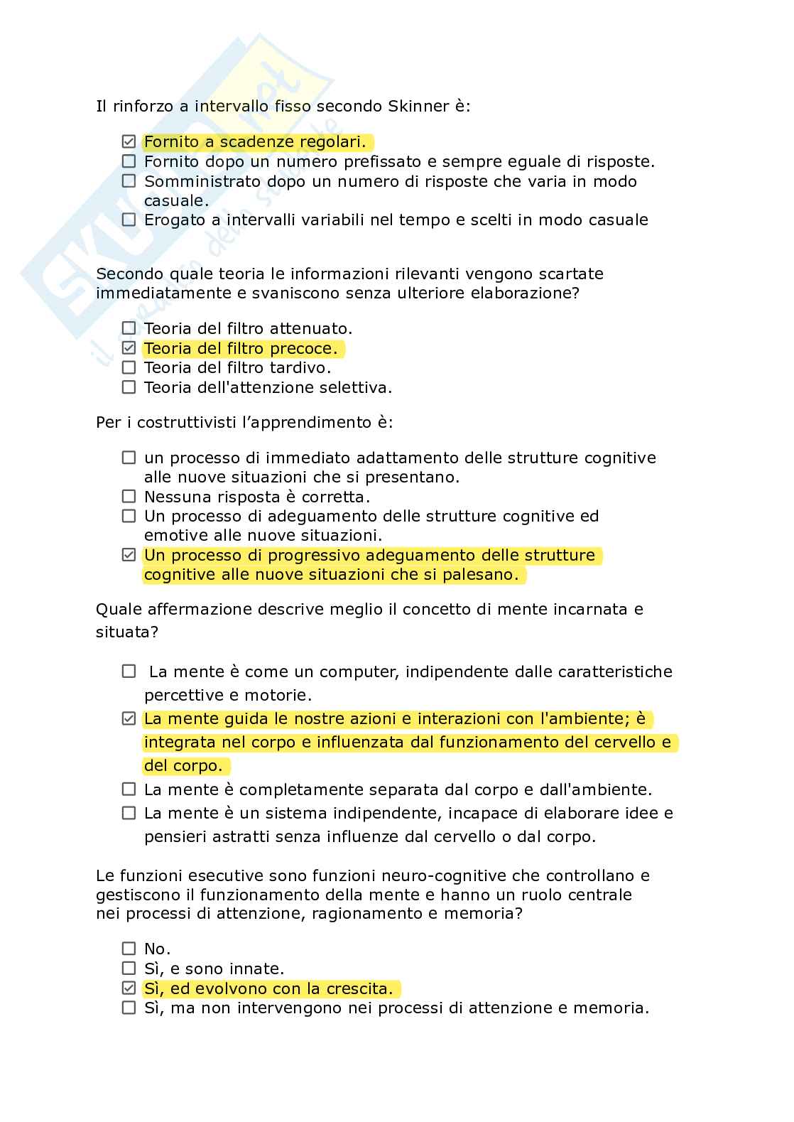 Paniere Psicologia dell' apprendimento - Risposte multiple e fuori paniere - (2026) Pag. 61