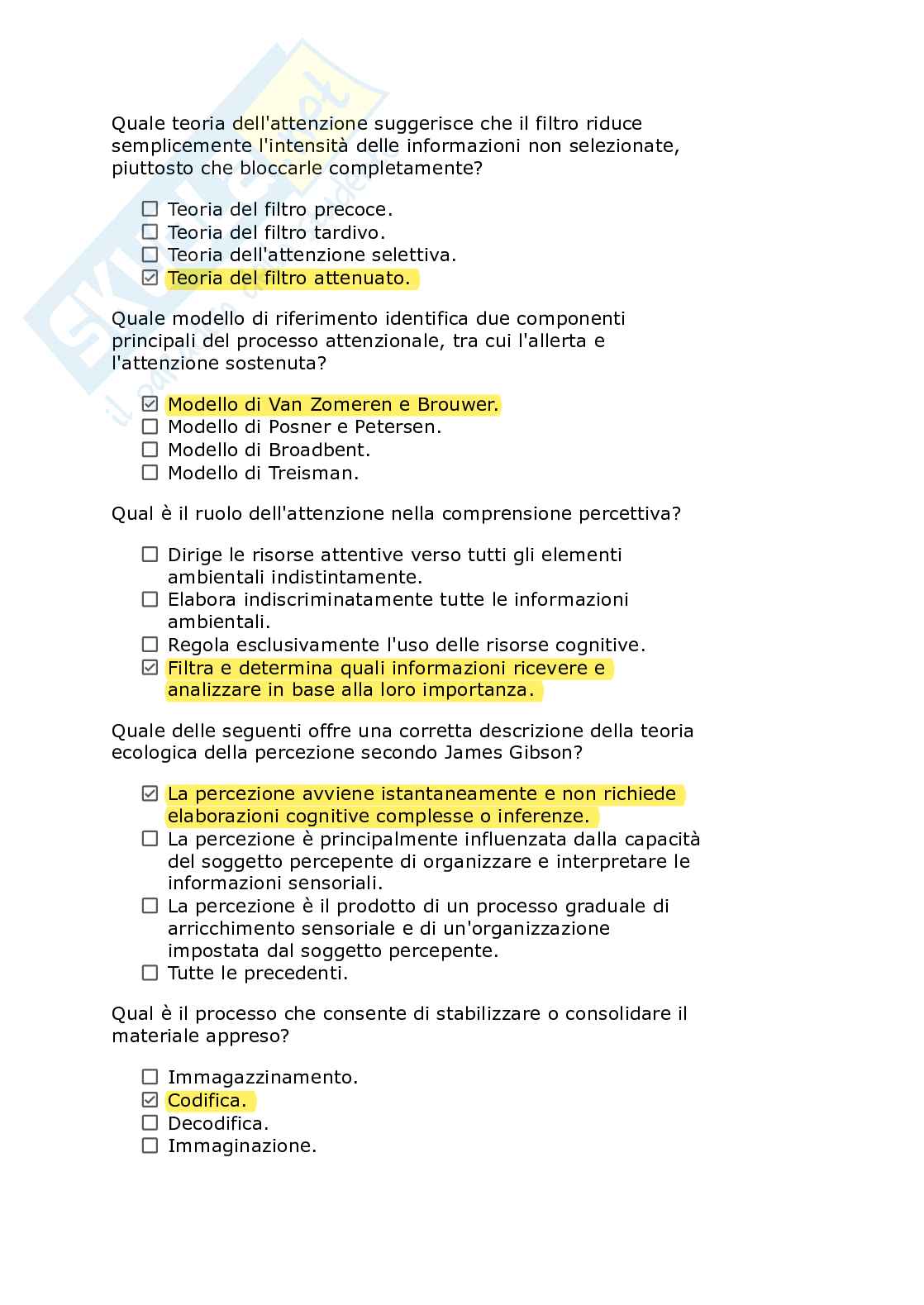 Paniere Psicologia dell' apprendimento - Risposte multiple e fuori paniere - (2026) Pag. 66