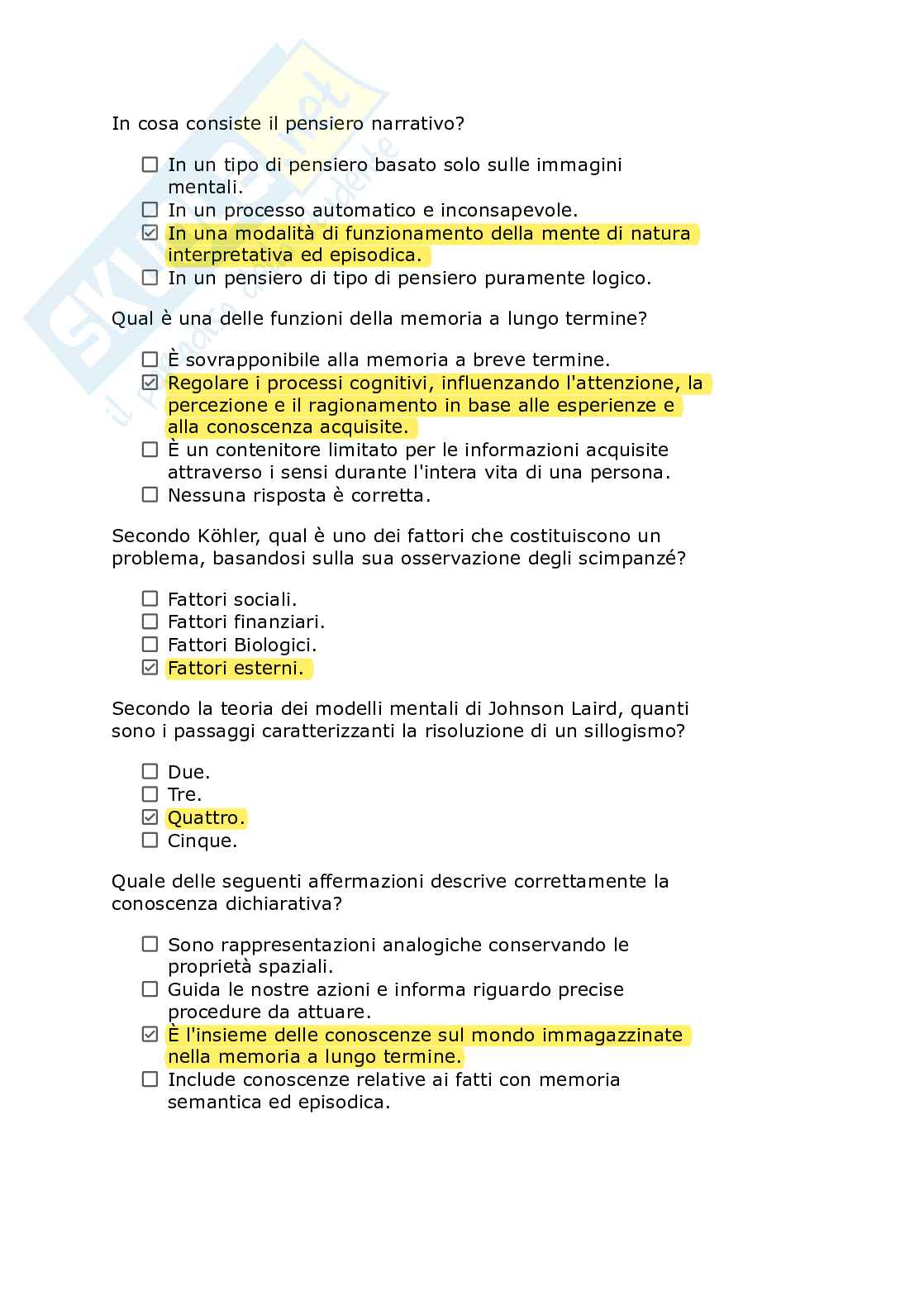 Paniere Psicologia dell' apprendimento - Risposte multiple e fuori paniere - (2026) Pag. 71