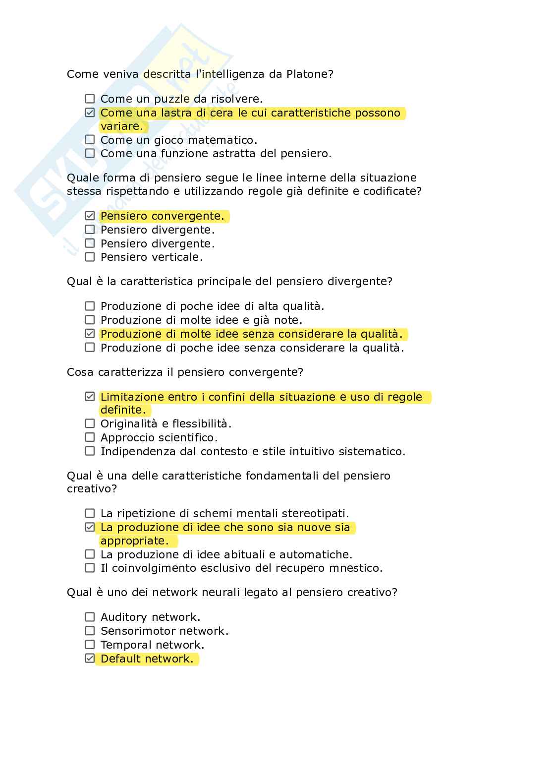 Paniere Psicologia dell' apprendimento - Risposte multiple e fuori paniere - (2026) Pag. 76