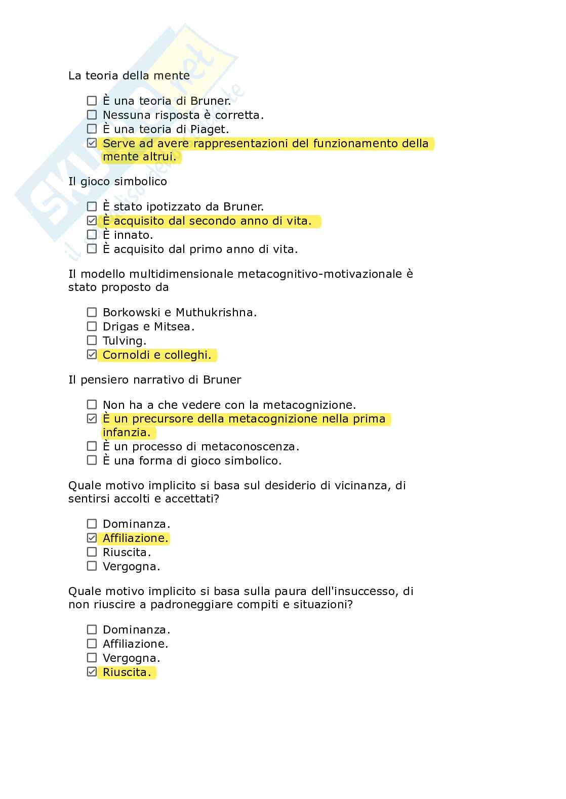 Paniere Psicologia dell' apprendimento - Risposte multiple e fuori paniere - (2026) Pag. 81