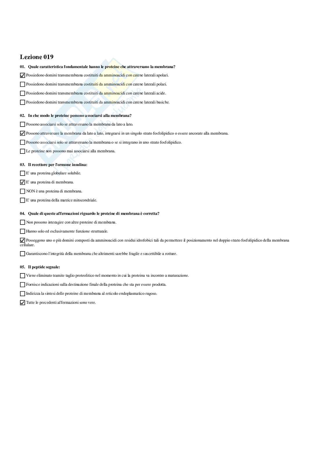 Paniere Biochimica - Risposte multiple - aggiornato (2026) Pag. 21