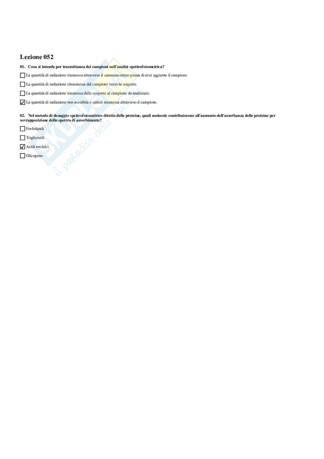 Paniere Biochimica - Risposte multiple - aggiornato (2026) Pag. 51