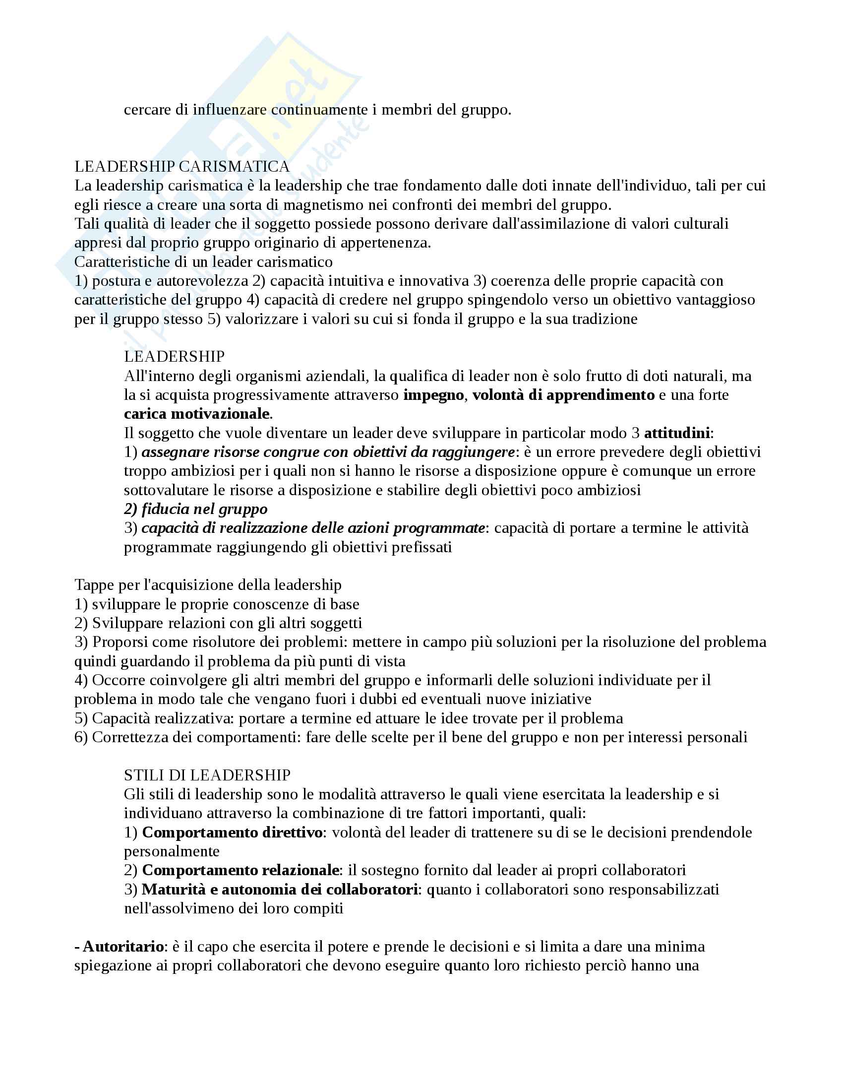 Appunti organizzazione aziendale(2)-Unifi-Economia aziendale-A.A.2015/2016: Divisione del lavoro, criteri di raggruppamento, meccanismi di coordinamento, leadership, capacità decisionale,10 pagine Pag. 6