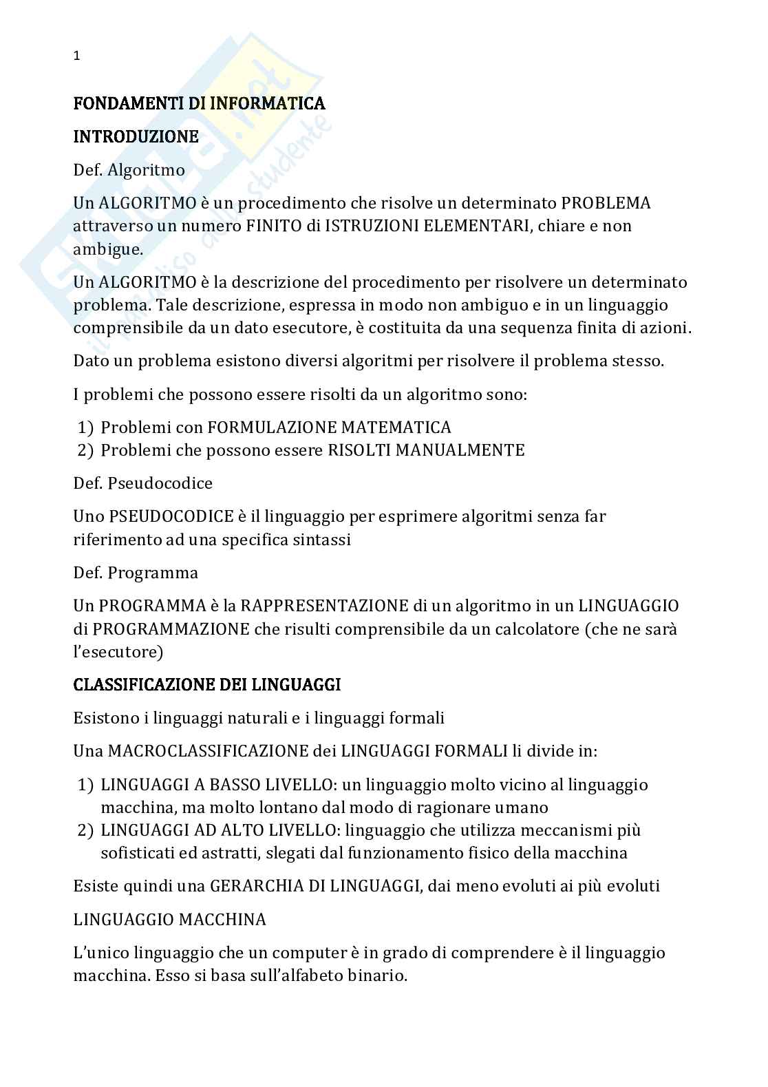 Fondamenti di informatica Pag. 1