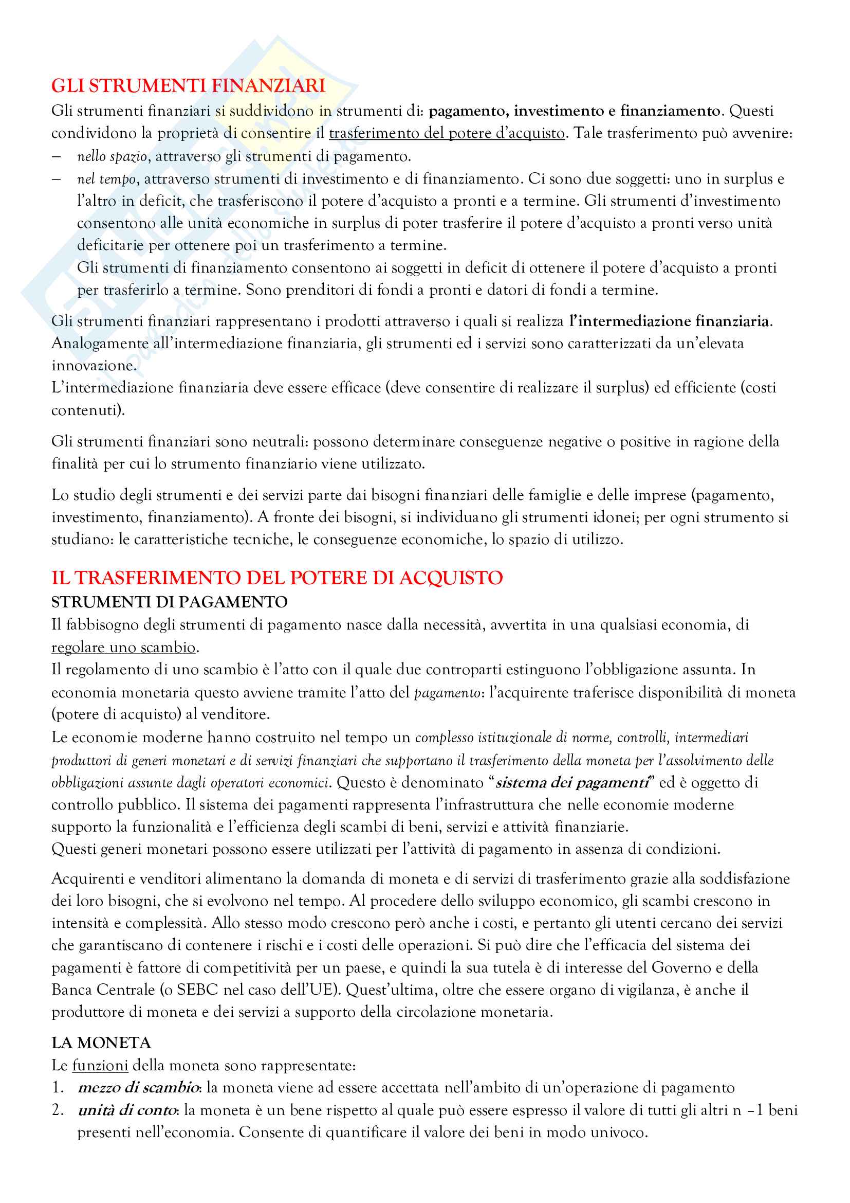 Appunti completi Economia degli strumenti finanziari ed assicurativi Pag. 1