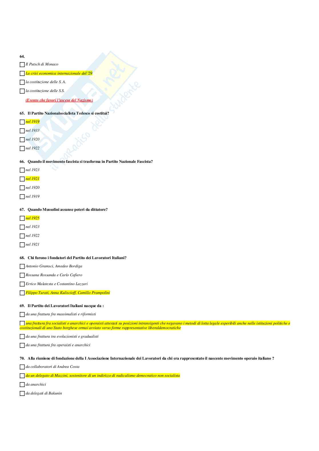Risposte multiple paniere di Storia contemporanea Pag. 11